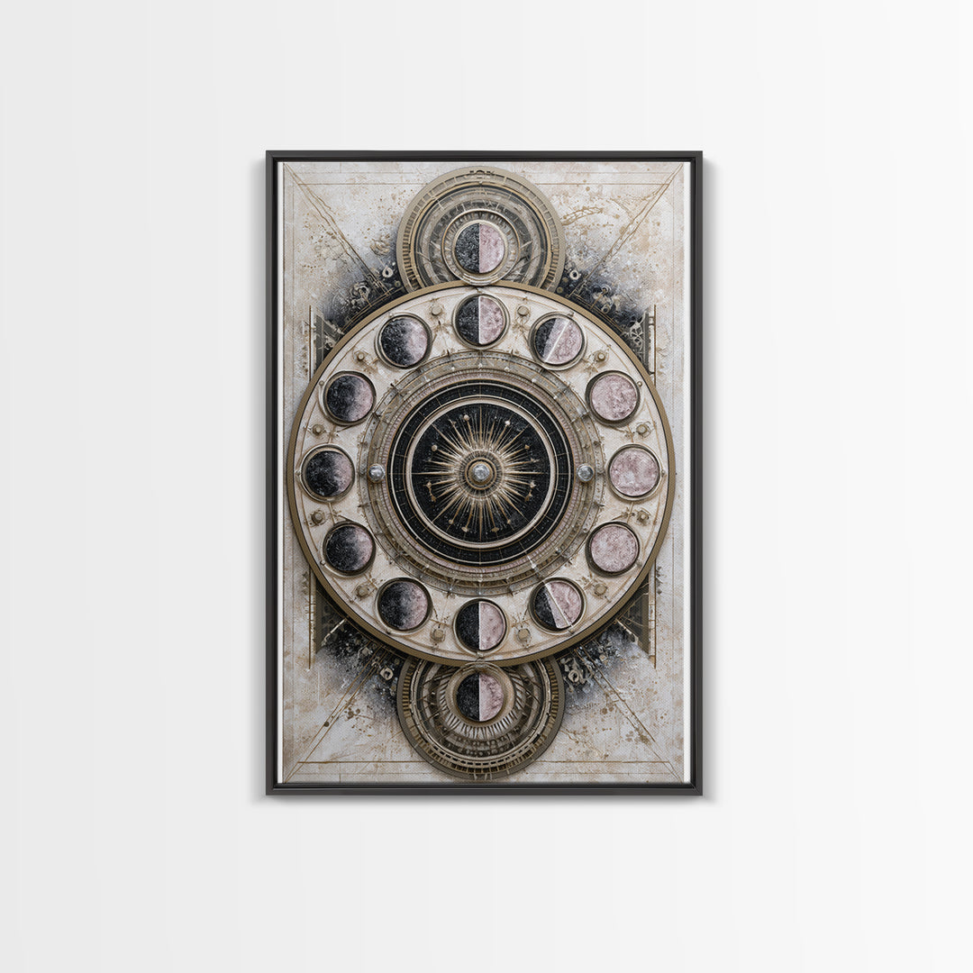 Moon Phase Mandala Framed Canvas Print, Sacred Geometry Art, Textured Painting, Living Room Decor, Fine Art, Geometry, SGA-2x3-46