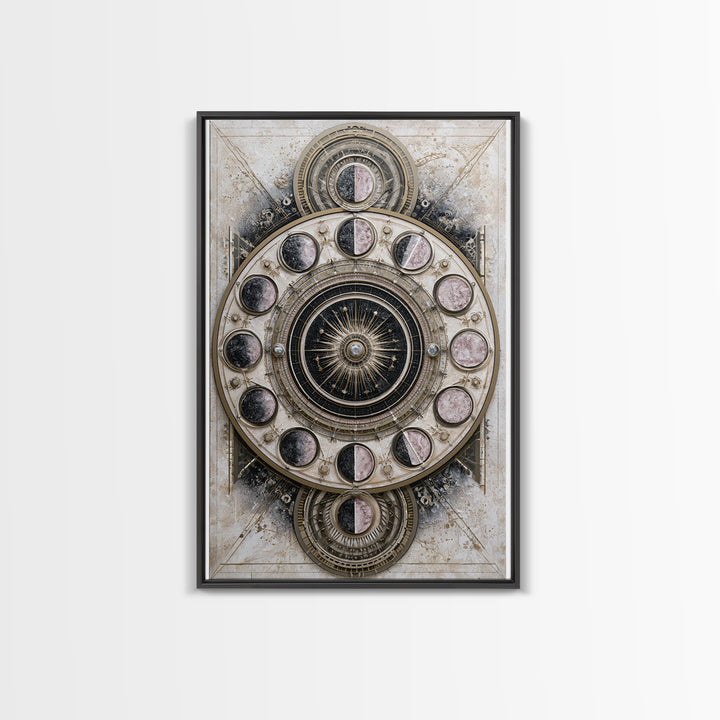 Moon Phase Mandala Framed Canvas Print, Sacred Geometry Art, Textured Painting, Living Room Decor, Fine Art, Geometry, SGA-2x3-46