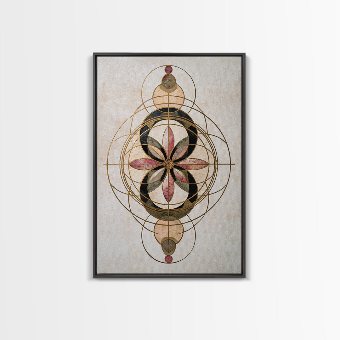 Gold Line Compass Mandala on Parchment Canvas Print, Sacred Geometry Art, Wall Art Print, Living Room Decor, Abstract Art, SGA-2x3-77