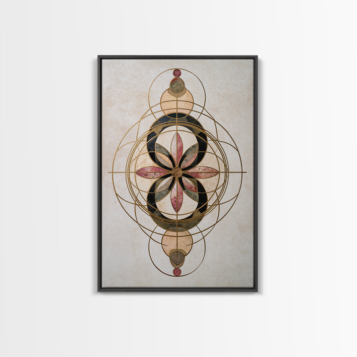 Gold Line Compass Mandala on Parchment Canvas Print, Sacred Geometry Art, Wall Art Print, Living Room Decor, Abstract Art, SGA-2x3-77