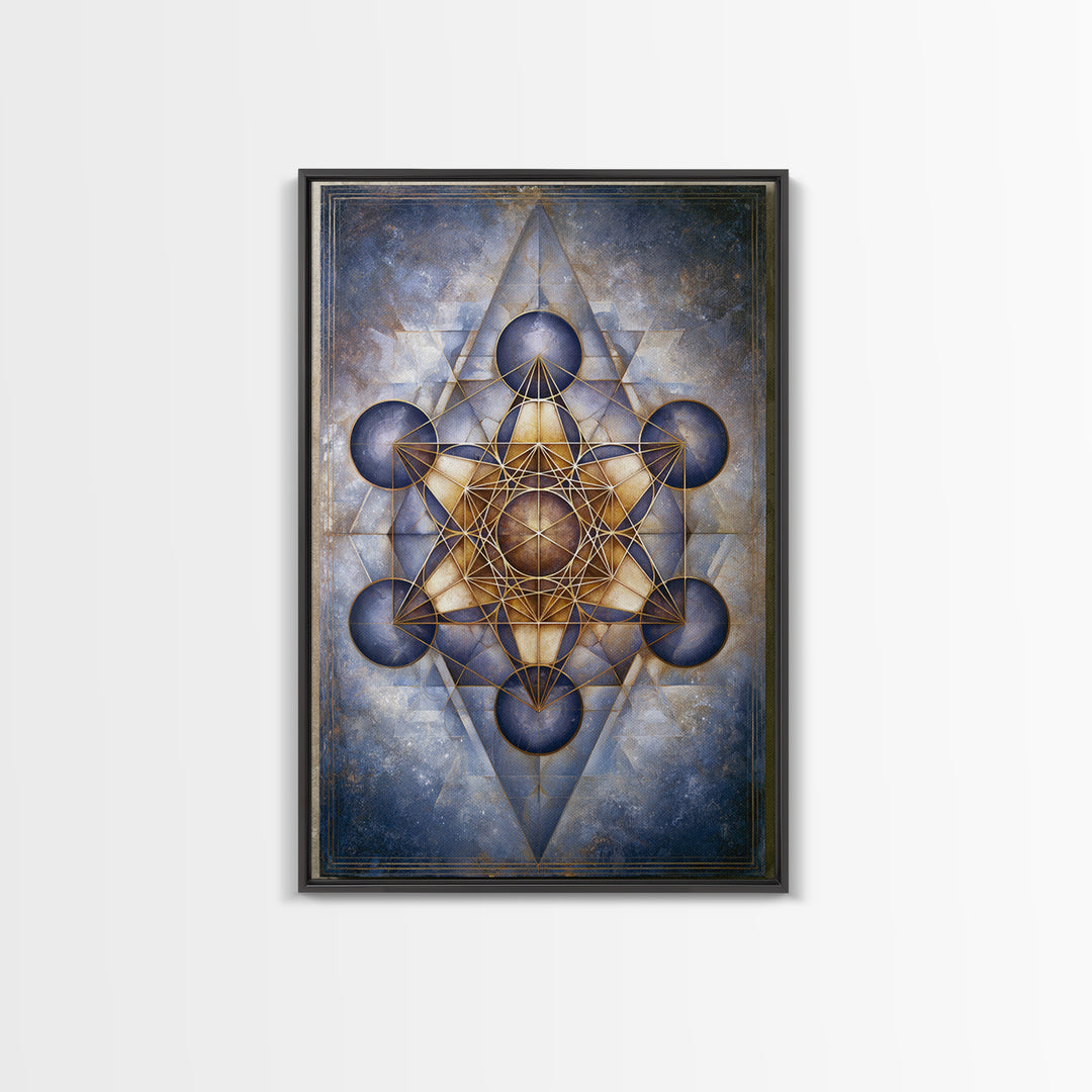 Metatron Cube with Celestial Background Framed Canvas Print, Sacred Geometry Art, Boho Decor, Living Room Decor, Abstract Art, SGA-2x3-83