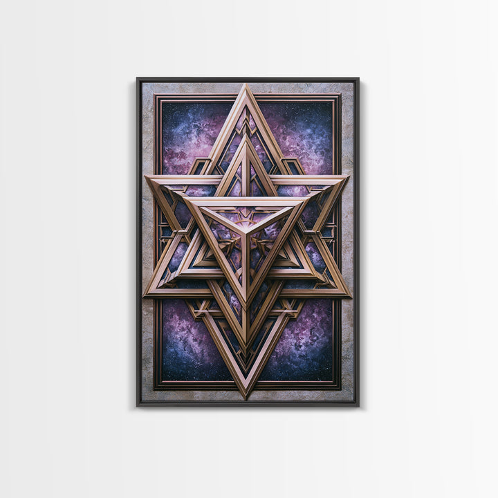 Star Tetrahedron with Watercolor Galaxy Wash Canvas Print, Sacred Geometry Art, Digital Wall Art, Living Room Decor, Geometry, SGA-2x3-88