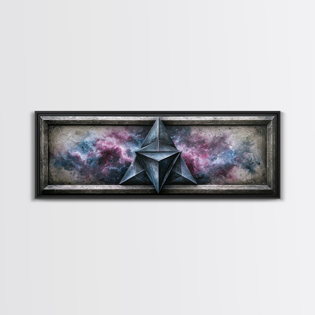 Star Tetrahedron with Watercolor Galaxy Wash Canvas Print, Sacred Geometry Art, Spiritual Wall Art, Living Room Decor, Geometry, SGA-3x1-24