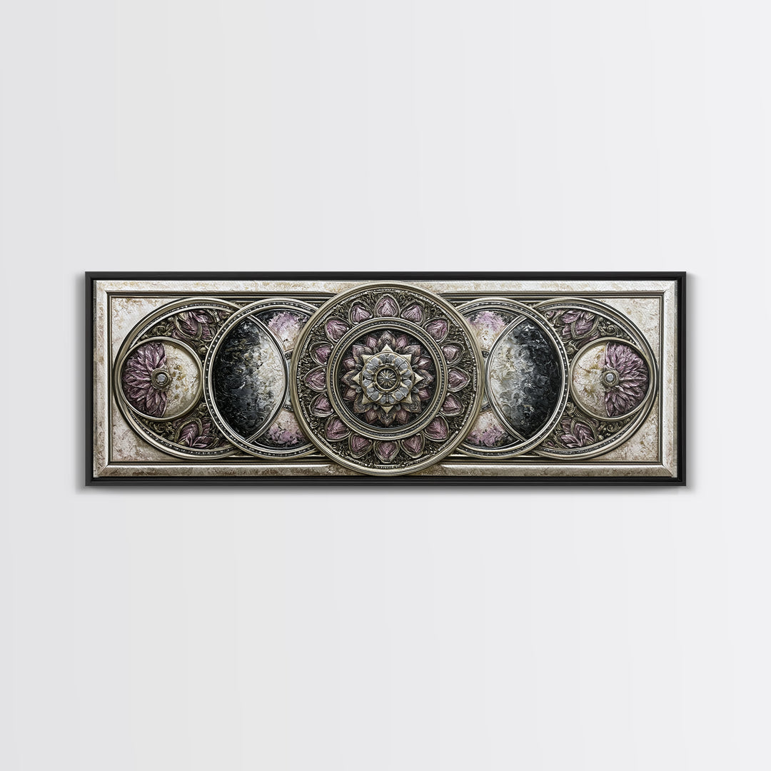 Moon Phase Mandala Canvas Print, Sacred Geometry Art, Wall Art, Living Room Decor, Fine Art, Geometry, Wall Art Print, SGA-3x1-30