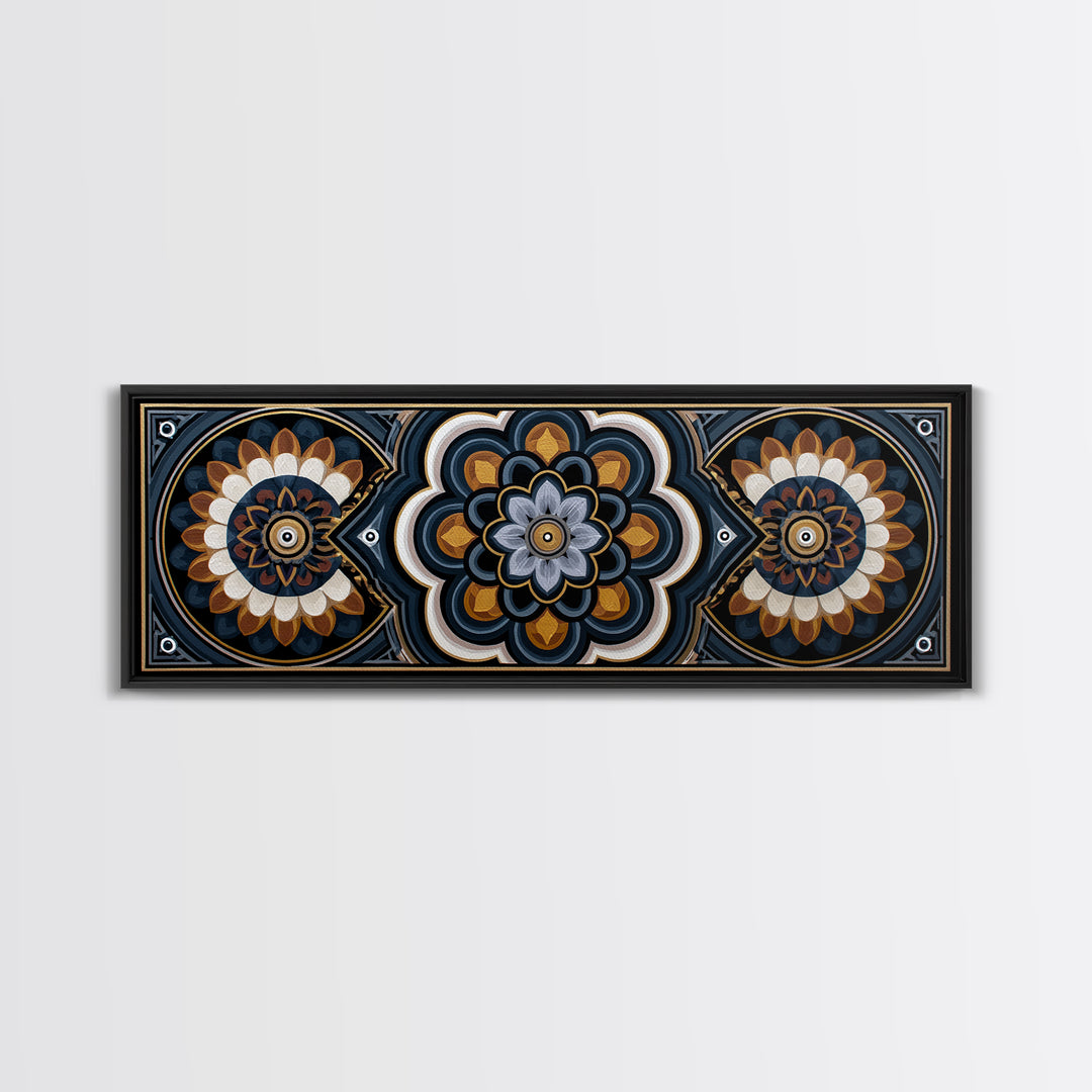 Black and Gold Geometric Rosette Canvas Print, Sacred Geometry Art, Rustic Home Decor, Living Room Decor, Abstract Art, SGA-3x1-4