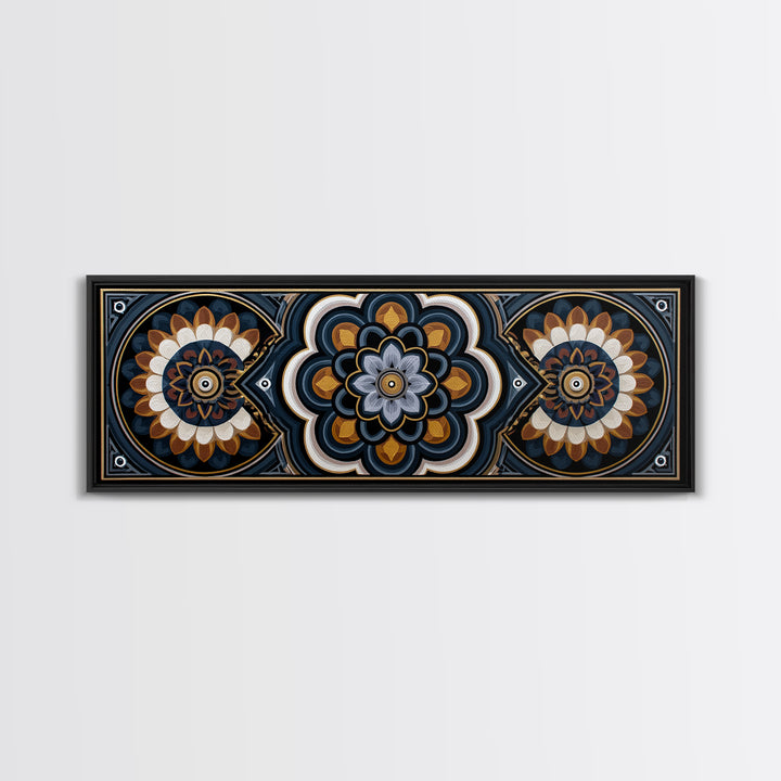 Black and Gold Geometric Rosette Canvas Print, Sacred Geometry Art, Rustic Home Decor, Living Room Decor, Abstract Art, SGA-3x1-4