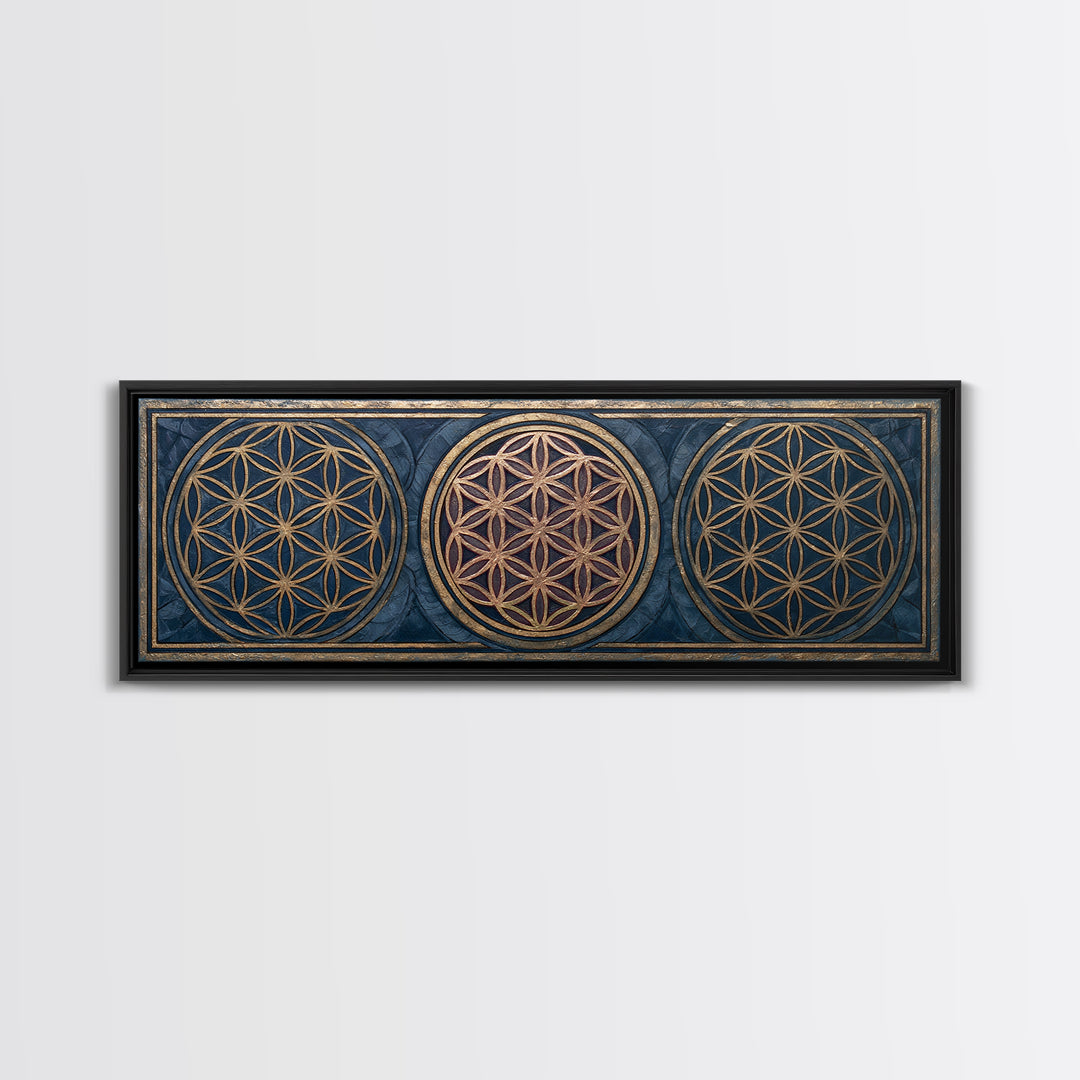 Flower of Life Pattern Canvas Print, Sacred Geometry Art, Mandala Wall Art, Living Room Decor, Geometry, Statement Artwork, SGA-3x1-41