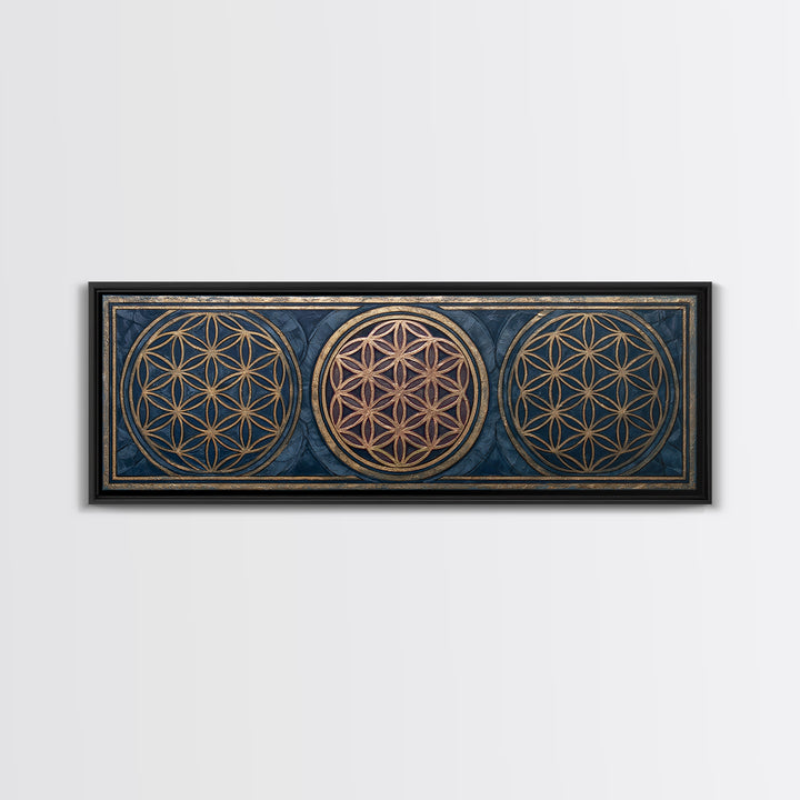 Flower of Life Pattern Canvas Print, Sacred Geometry Art, Mandala Wall Art, Living Room Decor, Geometry, Statement Artwork, SGA-3x1-41