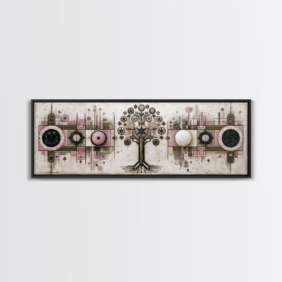 Geometric Tree of Life Framed Canvas Print, Sacred Geometry Art, Contemporary Art, Living Room Decor, Fine Art, Geometry, SGA-3x1-55