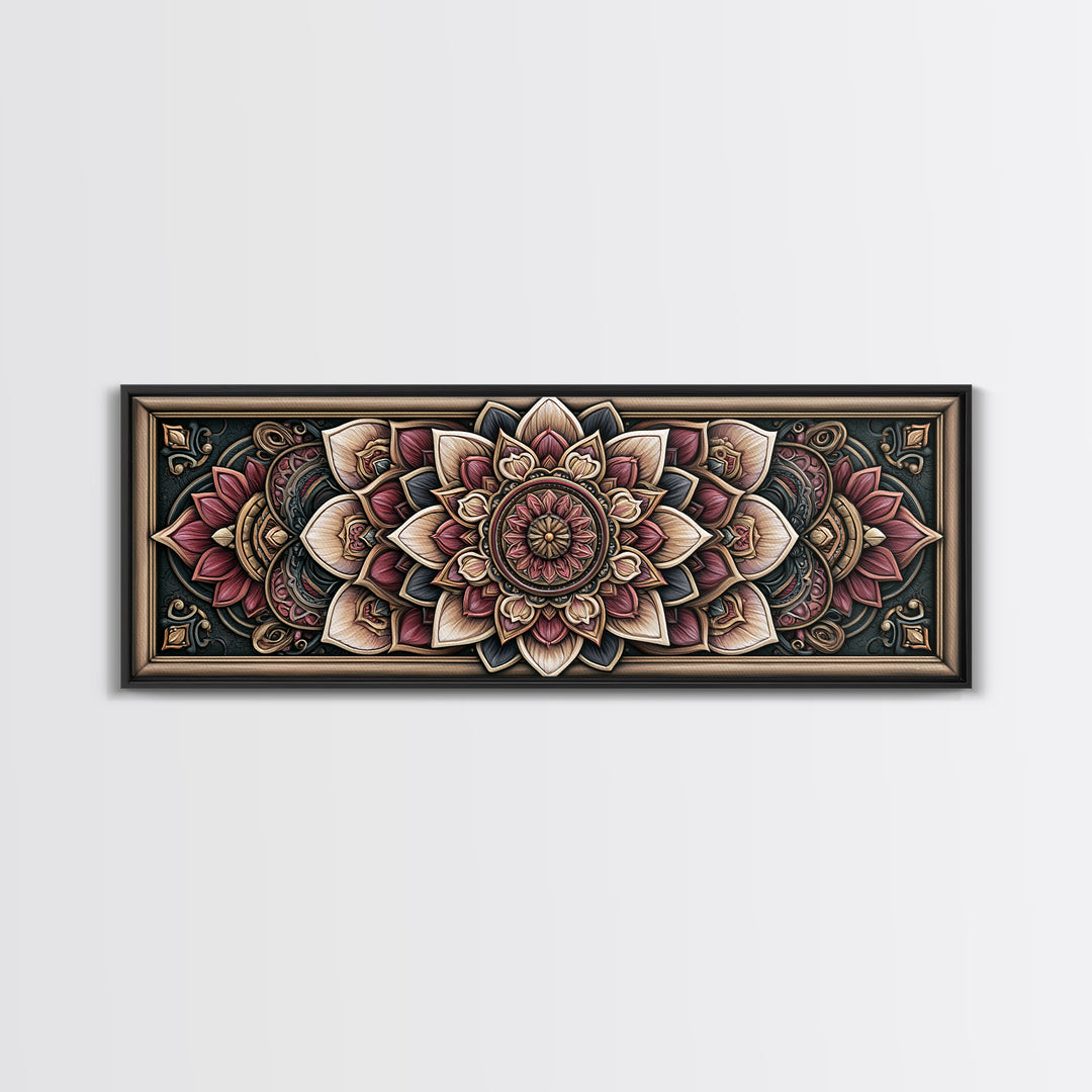 Mandala Lotus with Precise Radial Symmetry Canvas Print, Sacred Geometry Art, Boho Decor, Living Room Decor, Fine Art, Geometry, SGA-3x1-66