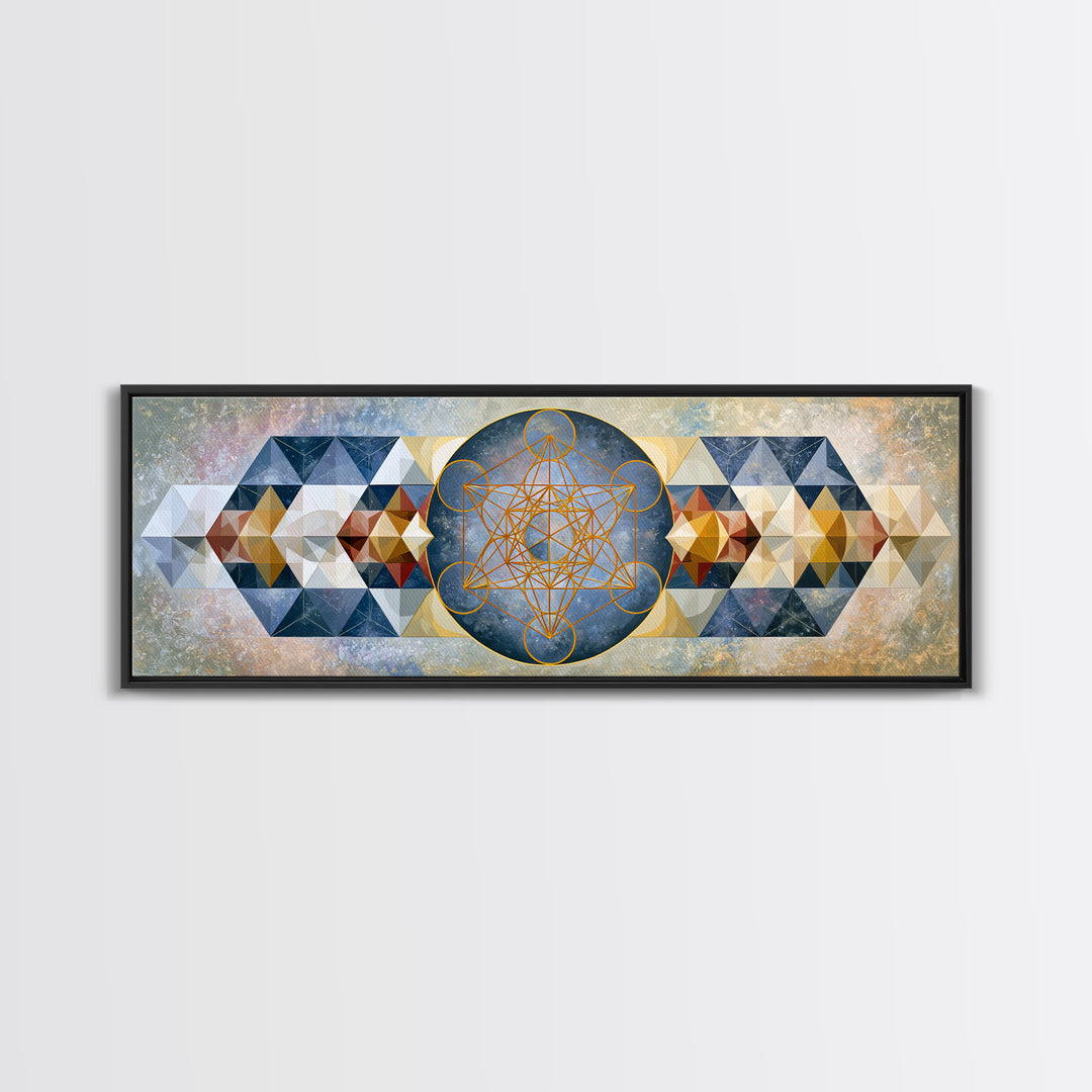 Metatron Cube with Celestial Background Canvas Print, Sacred Geometry Art, Large Wall Art, Living Room Decor, Geometry, SGA-3x1-67