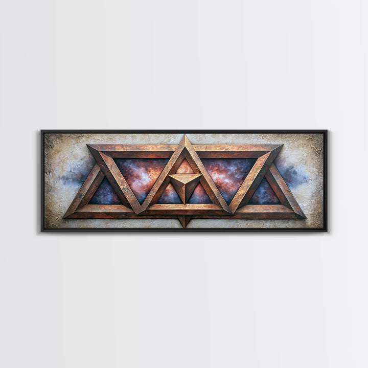 Star Tetrahedron with Watercolor Galaxy Wash Framed Canvas Print, Sacred Geometry Art, Wall Art, Living Room Decor, Geometry, SGA-3x1-72