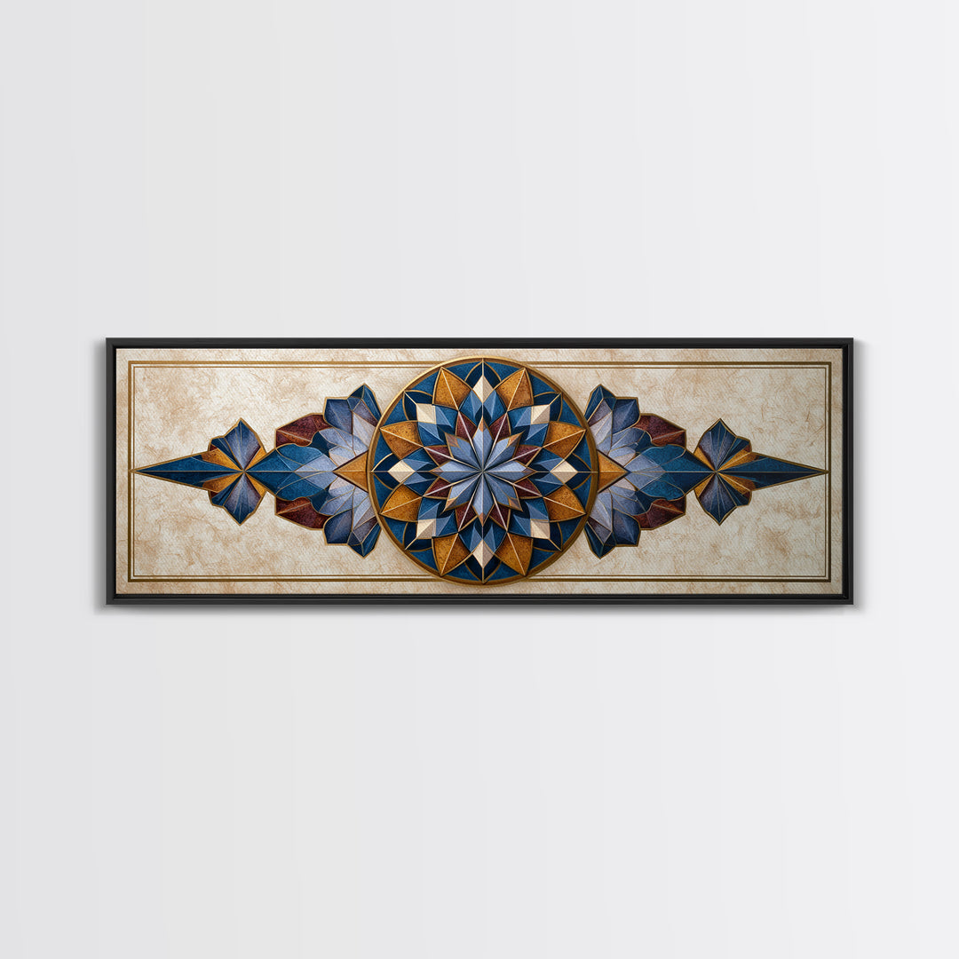 Gold Line Compass Mandala on Parchment Canvas Print, Sacred Geometry Art, Rustic Home Decor, Living Room Decor, Abstract Art, SGA-3x1-85