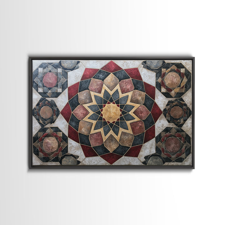 Moroccan Sacred Tile Star Pattern Framed Canvas Print, Sacred Geometry Art, Living Room Decor, Geometry, Mandala Wall Art, SGA-3x2-28
