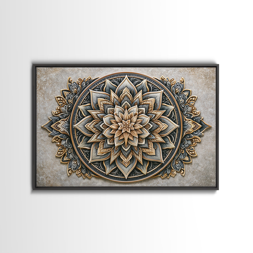 Mandala Lotus with Precise Radial Symmetry Canvas Print, Sacred Geometry Art, Midcentury Modern, Living Room Decor, Geometry, SGA-3x2-54