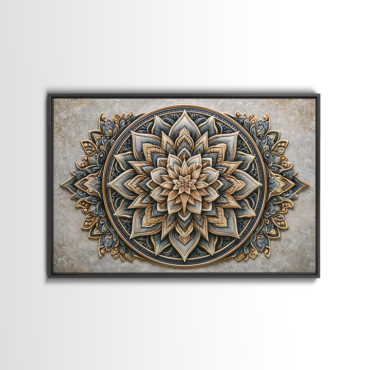 Mandala Lotus with Precise Radial Symmetry Canvas Print, Sacred Geometry Art, Midcentury Modern, Living Room Decor, Geometry, SGA-3x2-54