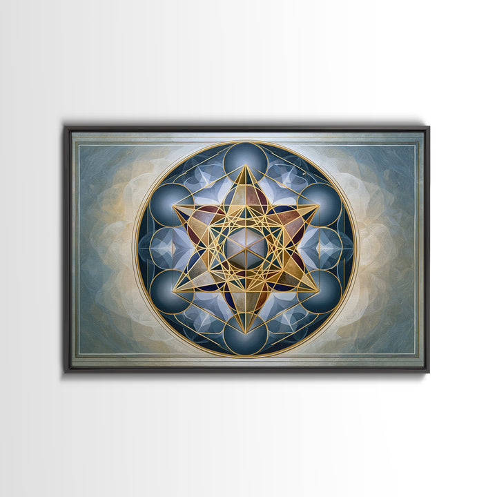 Metatron Cube with Celestial Background Framed Canvas Print, Sacred Geometry Art, Digital Art, Living Room Decor, Oil Painting, SGA-3x2-55