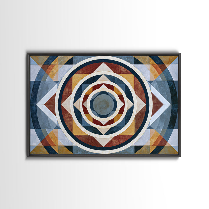 Concentric Circles and Triangles Canvas Print, Sacred Geometry Art, Wabi Sabi Art, Living Room Decor, Oil Painting, Geometry, SGA-3x2-61