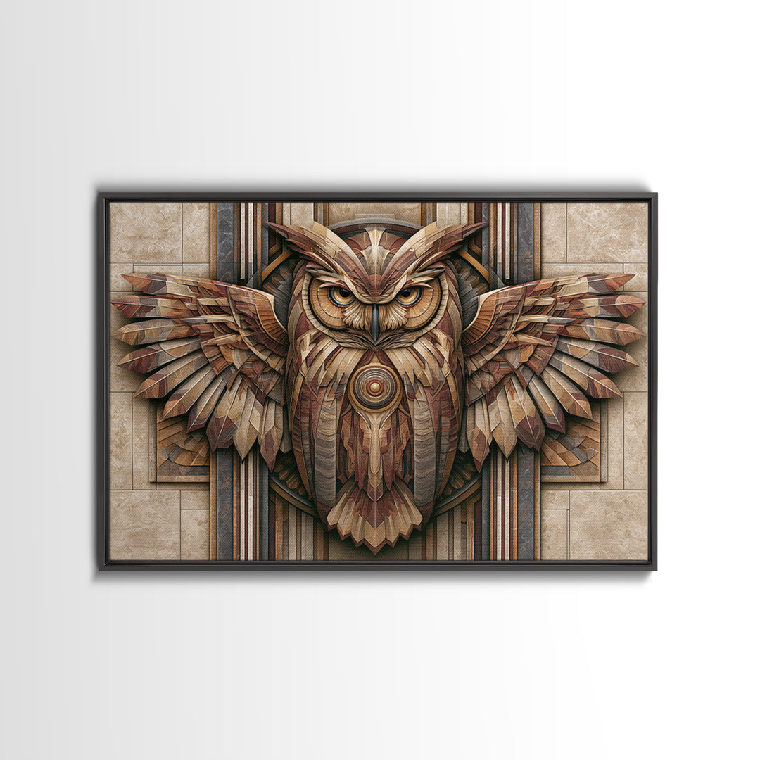Sacred Owl Formed from Symmetrical Linework Canvas Print, Sacred Geometry Art, Geometric Wall Art, Living Room Decor, Geometry, SGA-3x2-94