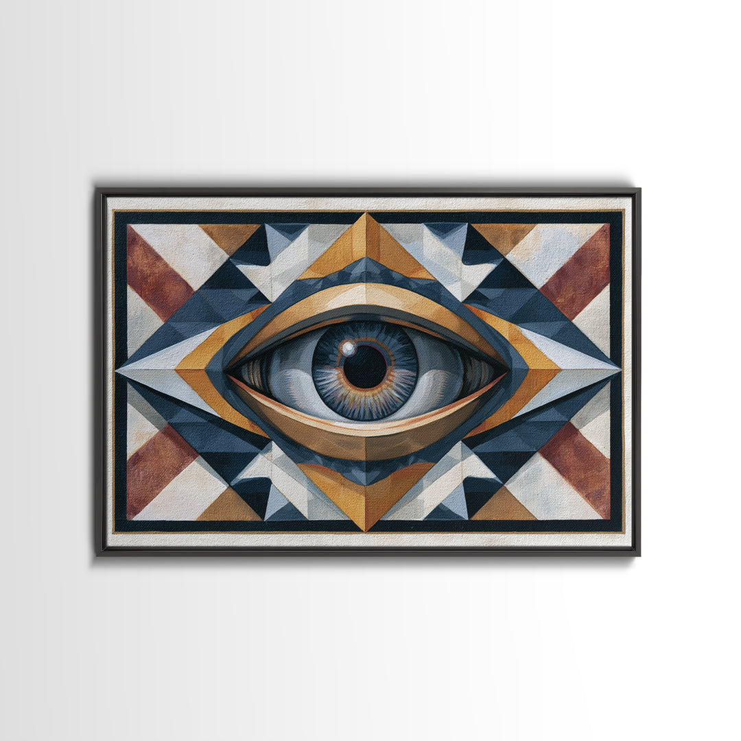 Cosmic Eye Inside Geometric Frame Framed Canvas Print, Sacred Geometry Art, Living Room Decor, Abstract Art, Geometry, SGA-3x2-95