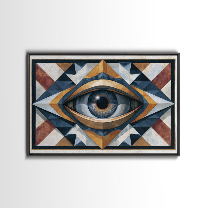 Cosmic Eye Inside Geometric Frame Framed Canvas Print, Sacred Geometry Art, Living Room Decor, Abstract Art, Geometry, SGA-3x2-95