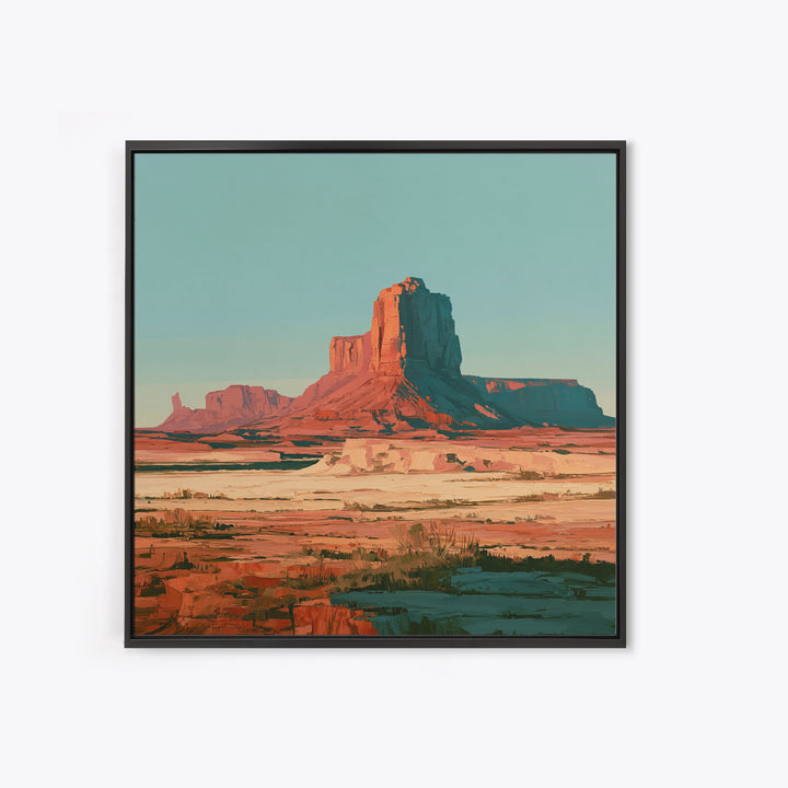 Desert Mesas in Terracotta and Turquoise Framed Canvas Print, Southwestern Art, Modern Decor, Southwestern Decor, Mesa, SOU-1x1-1