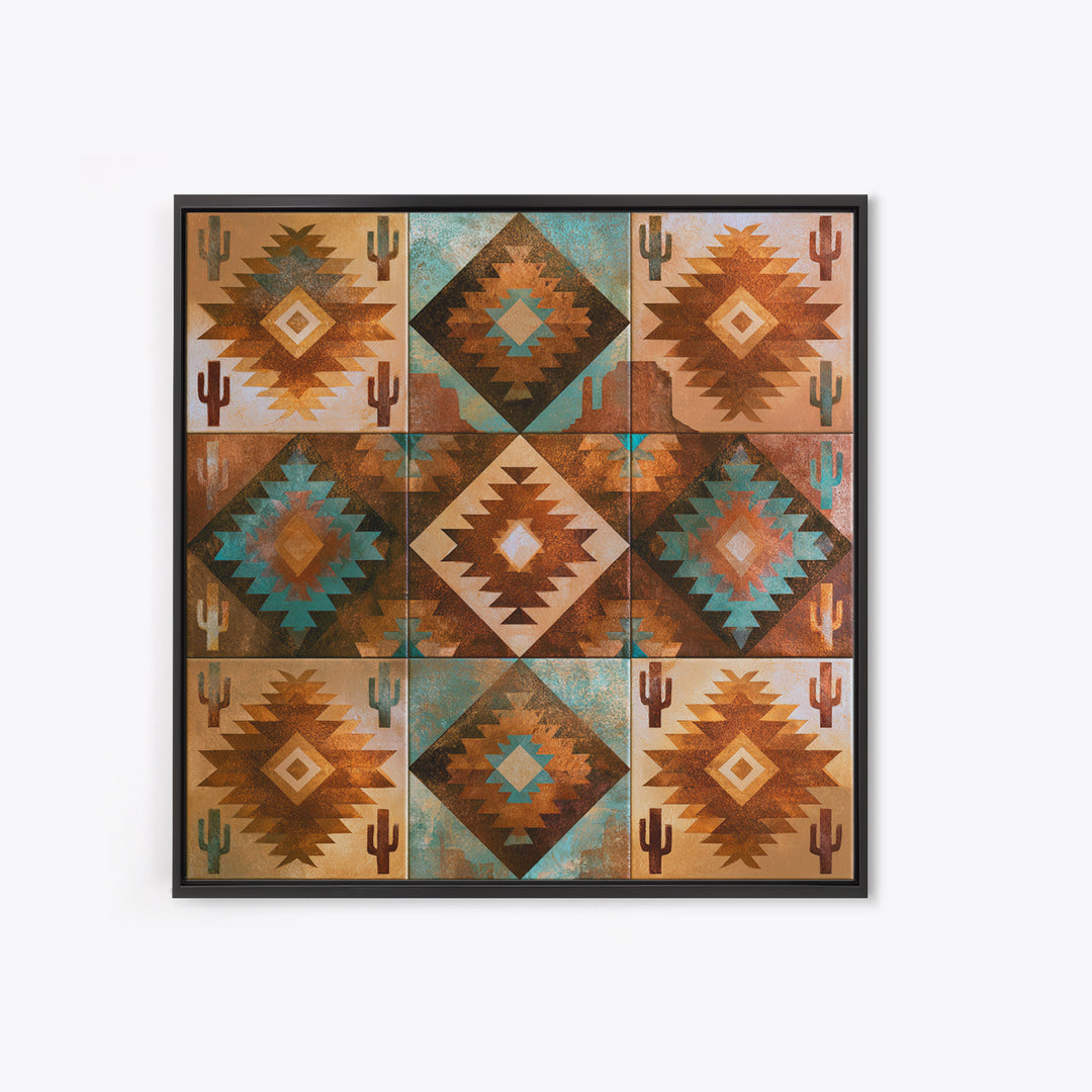 Navajo Geometric Pattern Framed Canvas Print, Southwestern Art, Western Wall Art, Southwestern Decor, Abstract Art, Mesa, SOU-1x1-52