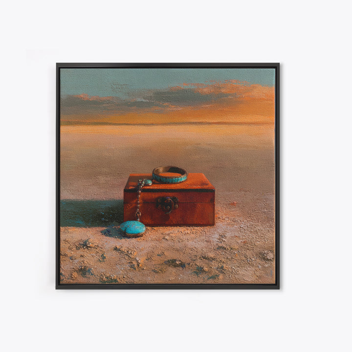 Turquoise Jewelry and Leather Still Life Canvas Print, Southwestern Art, Gallery Decor, Southwestern Decor, Fine Art, Mesa, SOU-1x1-59