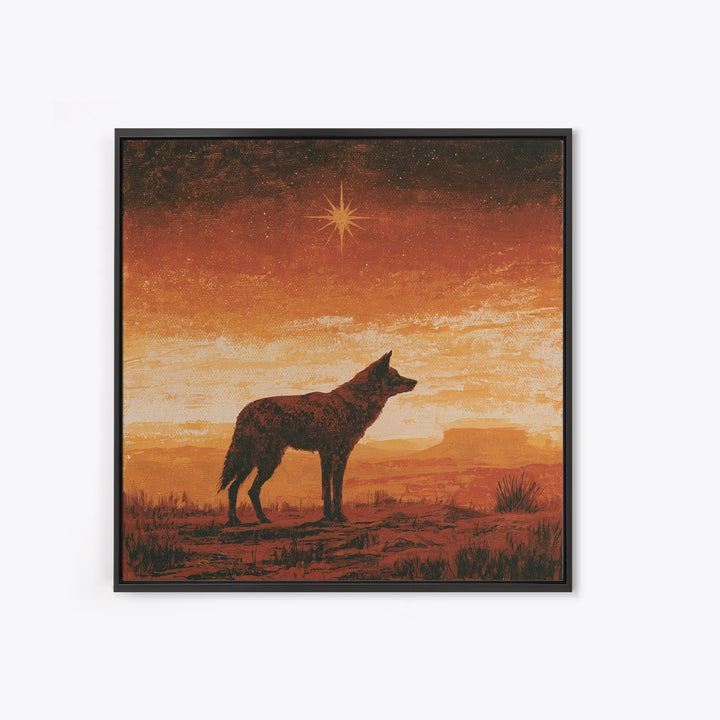 Coyote Silhouette Beneath Starry Sky Framed Canvas Print, Southwestern Art, Neutral Decor, Southwestern Decor, Fine Art, Mesa, SOU-1x1-63