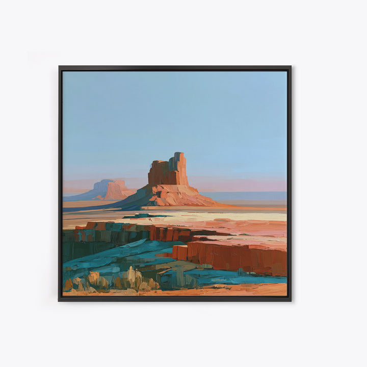 Desert Mesas in Terracotta and Turquoise Framed Canvas Print, Southwestern Art, Southwestern Decor, Watercolor Art, Mesa, SOU-1x1-73