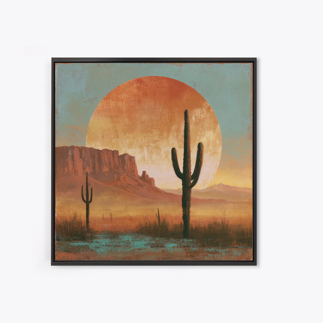 Saguaro Cactus under Enormous Sunset Framed Canvas Print, Southwestern Art, Fine Art Print, Southwestern Decor, Fine Art, Mesa, SOU-1x1-74