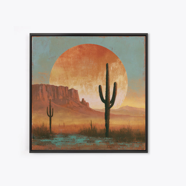 Saguaro Cactus under Enormous Sunset Framed Canvas Print, Southwestern Art, Fine Art Print, Southwestern Decor, Fine Art, Mesa, SOU-1x1-74