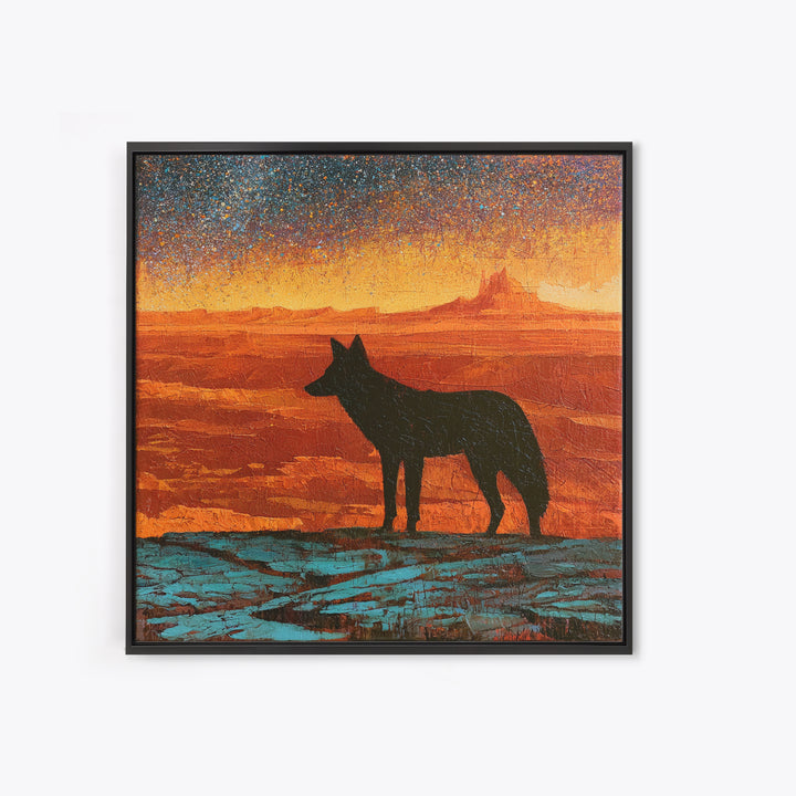 Coyote Silhouette Beneath Starry Sky Canvas Print, Southwestern Art, Art Print, Southwestern Decor, Watercolor Art, Mesa, SOU-1x1-87