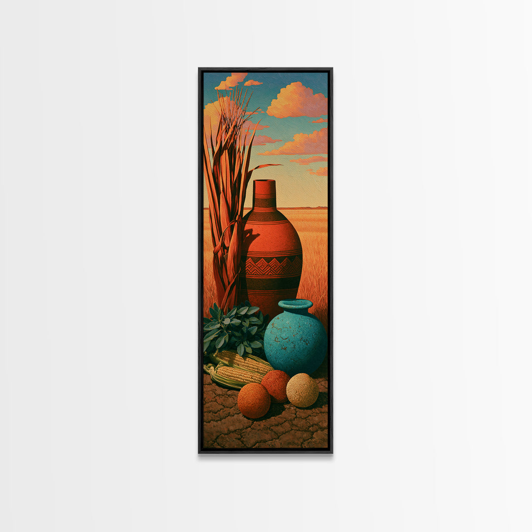 Pueblo Pottery Still Life Canvas Print, Southwestern Art, Landscape Art, Southwestern Decor, Fine Art, Mesa, Statement Artwork, SOU-1x3-59