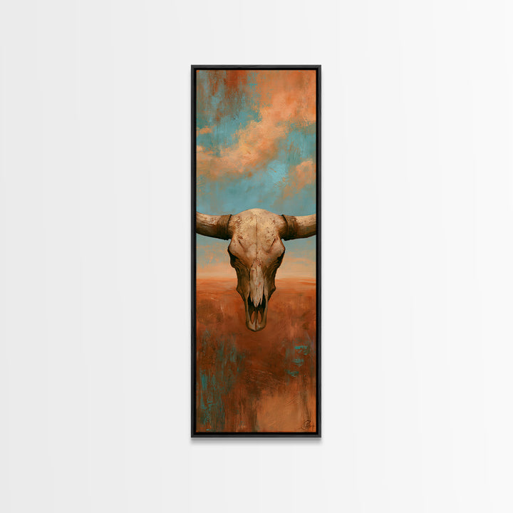 Sun Bleached Longhorn Skull Still Life Framed Canvas Print, Southwestern Art, Wall Art, Southwestern Decor, Oil Painting, Mesa, SOU-1x3-69