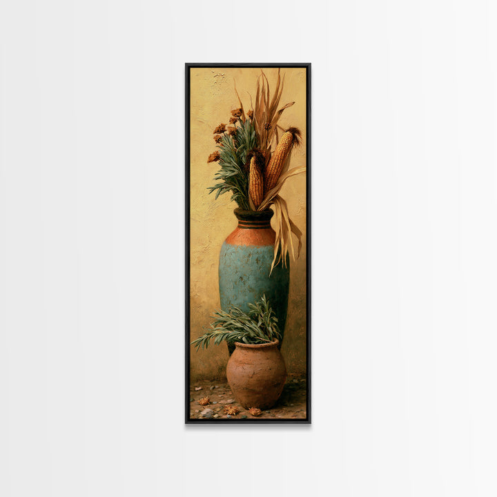 Pueblo Pottery Still Life Framed Canvas Print, Southwestern Art, Antique Oil Painting, Southwestern Decor, Fine Art, Mesa, SOU-1x3-83
