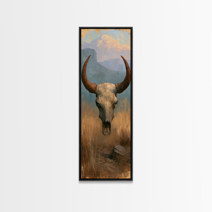 Sun Bleached Longhorn Skull Still Life Canvas Print, Southwestern Art, Original Painting, Southwestern Decor, Fine Art, Mesa, SOU-1x3-93