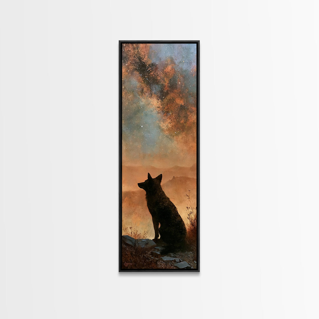 Coyote Silhouette Beneath Starry Sky Canvas Print, Southwestern Art, Art Print, Southwestern Decor, Watercolor Art, Mesa, SOU-1x3-99