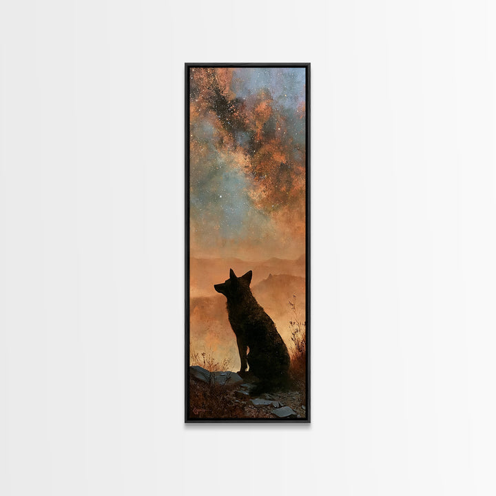 Coyote Silhouette Beneath Starry Sky Canvas Print, Southwestern Art, Art Print, Southwestern Decor, Watercolor Art, Mesa, SOU-1x3-99
