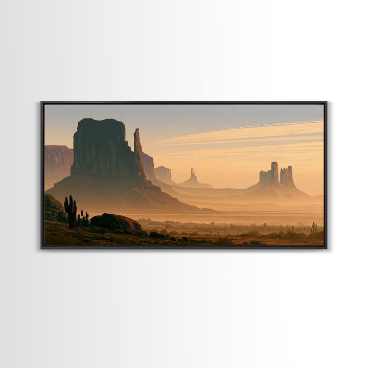 Monument Valley Silhouette Framed Canvas Print, Southwestern Art, Minimalist Decor, Southwestern Decor, Oil Painting, Mesa, SOU-2x1-30