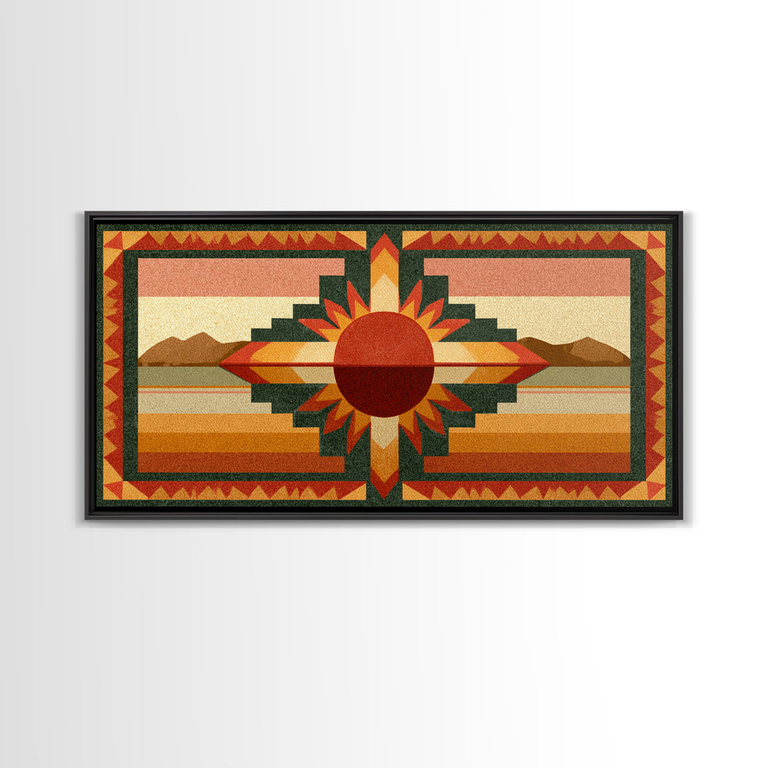 Sun Symbol with Geometric Southwest Border Canvas Print, Southwestern Art, Southwestern Decor, Abstract Art, Mesa, SOU-2x1-41