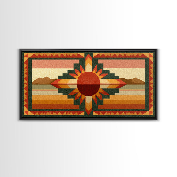 Sun Symbol with Geometric Southwest Border Canvas Print, Southwestern Art, Southwestern Decor, Abstract Art, Mesa, SOU-2x1-41
