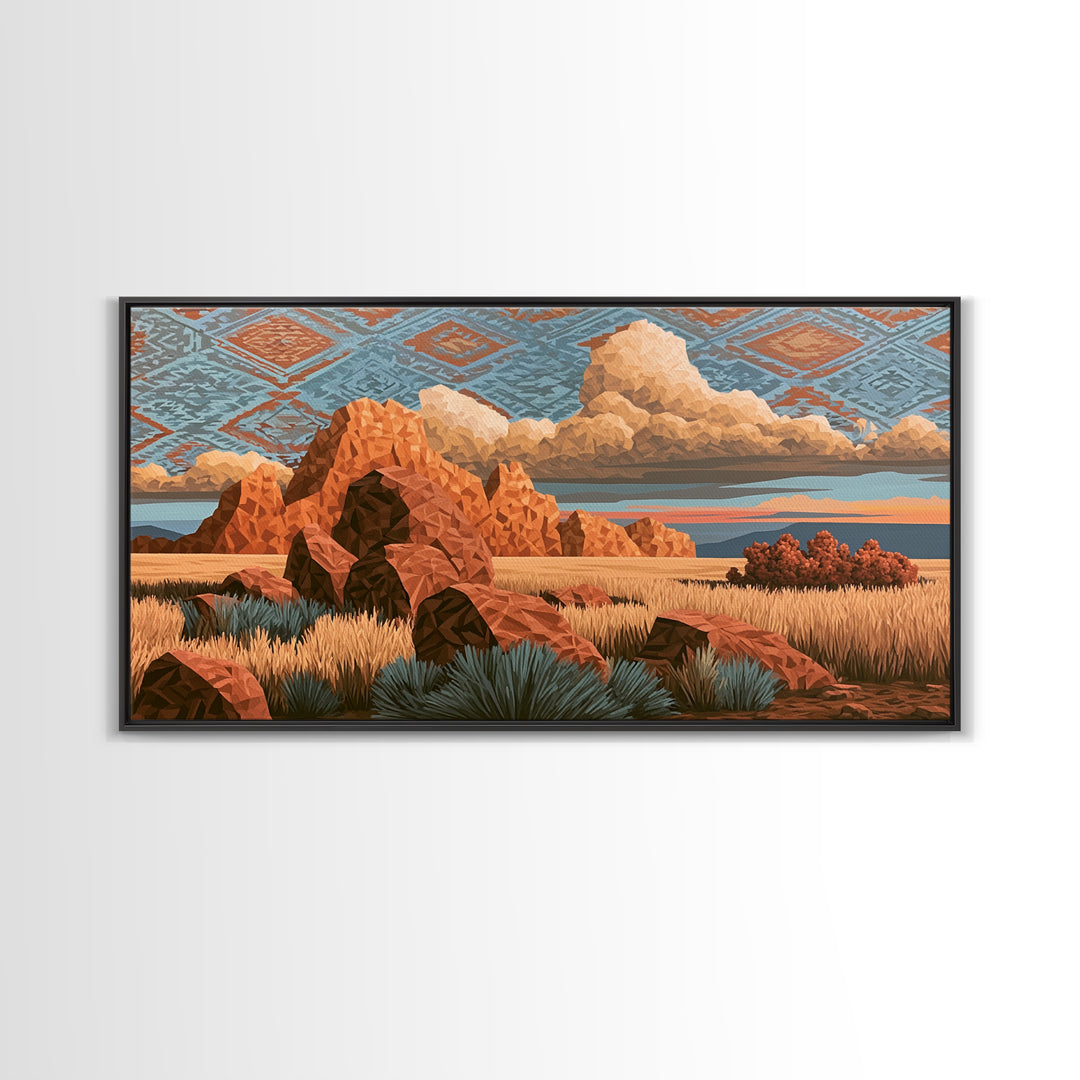 Navajo Geometric Pattern Framed Canvas Print, Southwestern Art, Original Art, Southwestern Decor, Abstract Art, Mesa, SOU-2x1-72