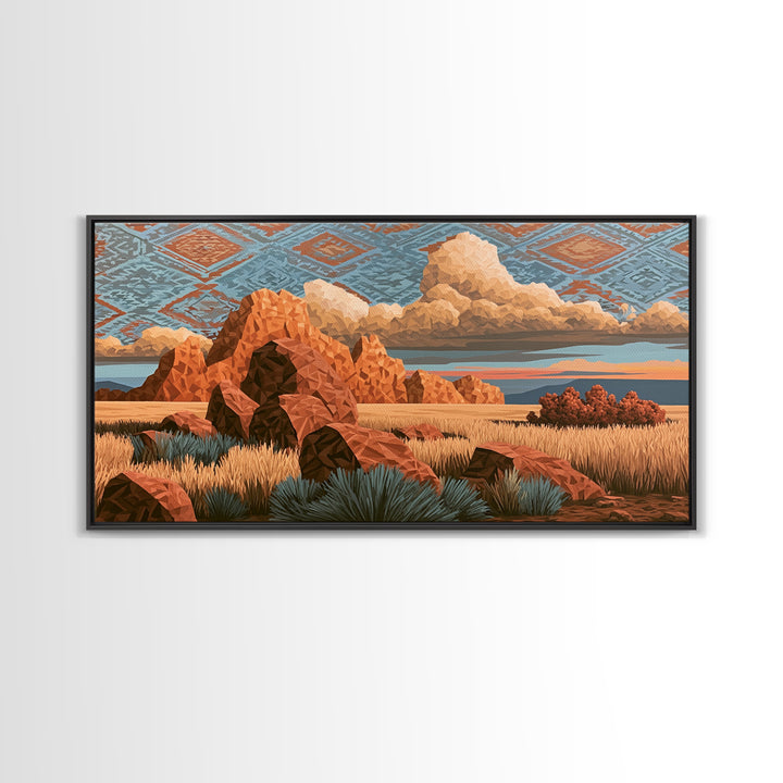 Navajo Geometric Pattern Framed Canvas Print, Southwestern Art, Original Art, Southwestern Decor, Abstract Art, Mesa, SOU-2x1-72