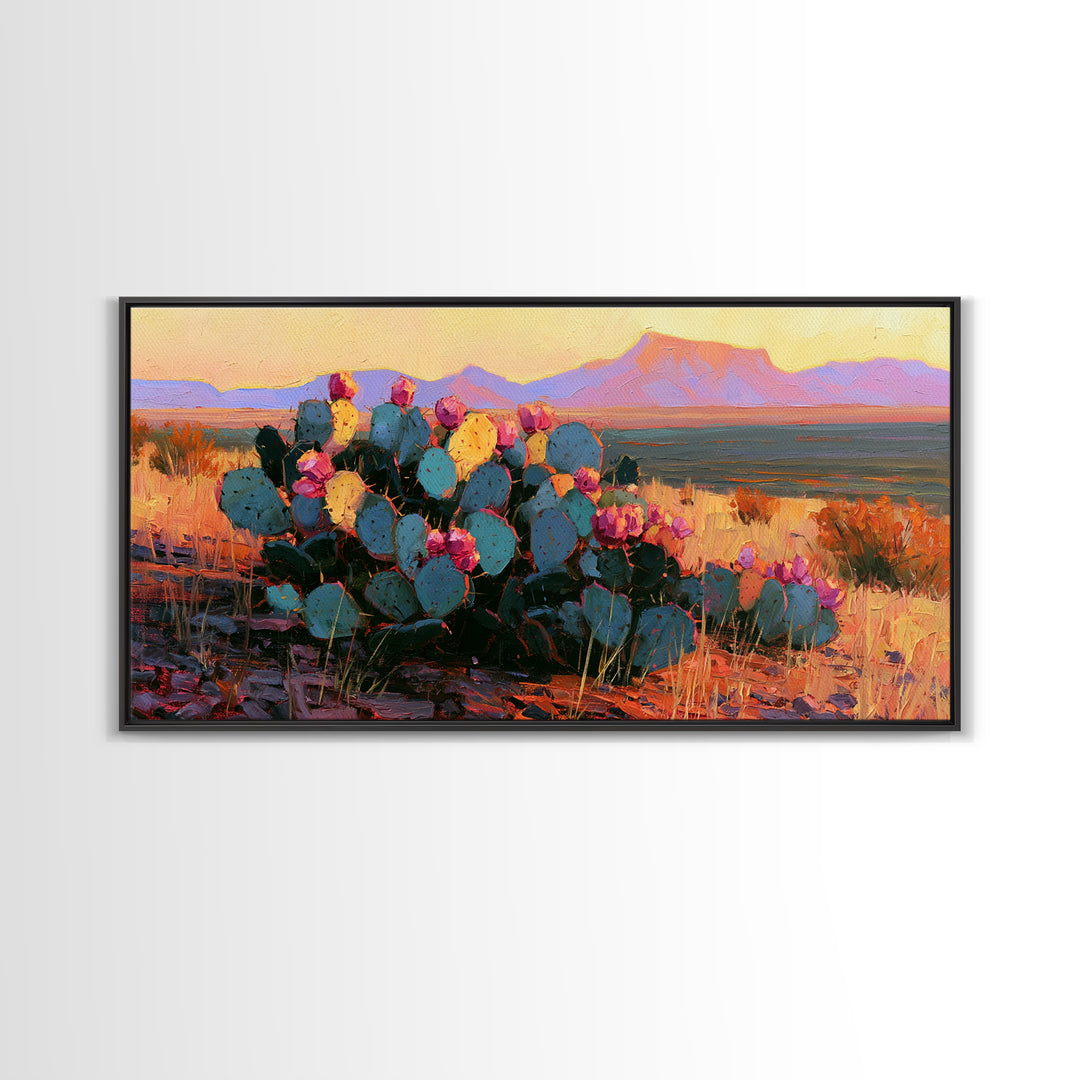 Prickly Pear Cactus Framed Canvas Print, Southwestern Art, Room Decor, Southwestern Decor, Fine Art, Mesa, Digital Wall Art, SOU-2x1-75