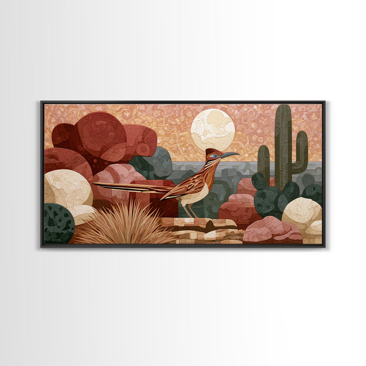 Roadrunner under a Pale Desert Moon Canvas Print, Southwestern Art, Western Decor, Southwestern Decor, Fine Art, Mesa, SOU-2x1-76