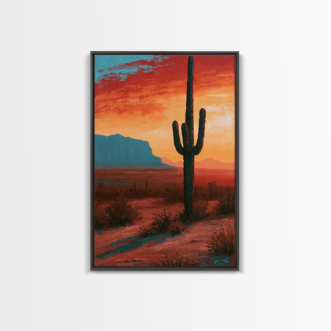 Saguaro Cactus under Enormous Sunset Canvas Print, Southwestern Art, Contemporary Art, Southwestern Decor, Fine Art, Mesa, SOU-2x3-10