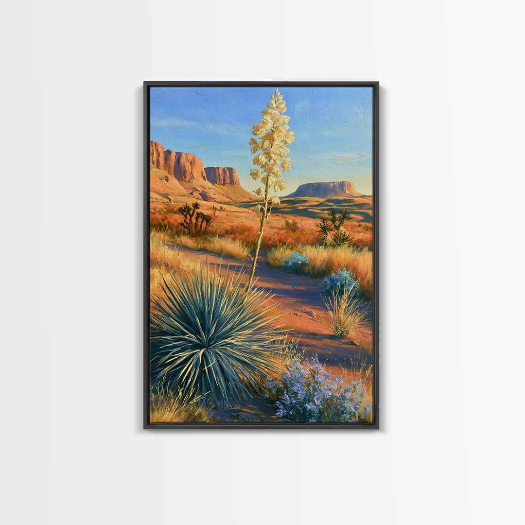 Yucca Blooms Against Clear Blue Sky Framed Canvas Print, Southwestern Art, Printable Wall Art, Southwestern Decor, Mesa, SOU-2x3-100