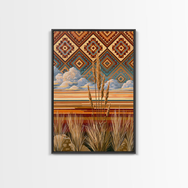 Navajo Geometric Pattern Framed Canvas Print, Southwestern Art, Original Art, Southwestern Decor, Abstract Art, Mesa, SOU-2x3-60
