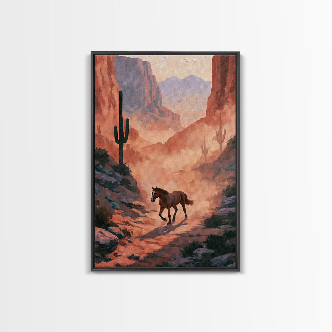 Wild Mustang Running Through Dusty Canyon Canvas Print, Southwestern Art, Printable Art, Southwestern Decor, Fine Art, Mesa, SOU-2x3-62